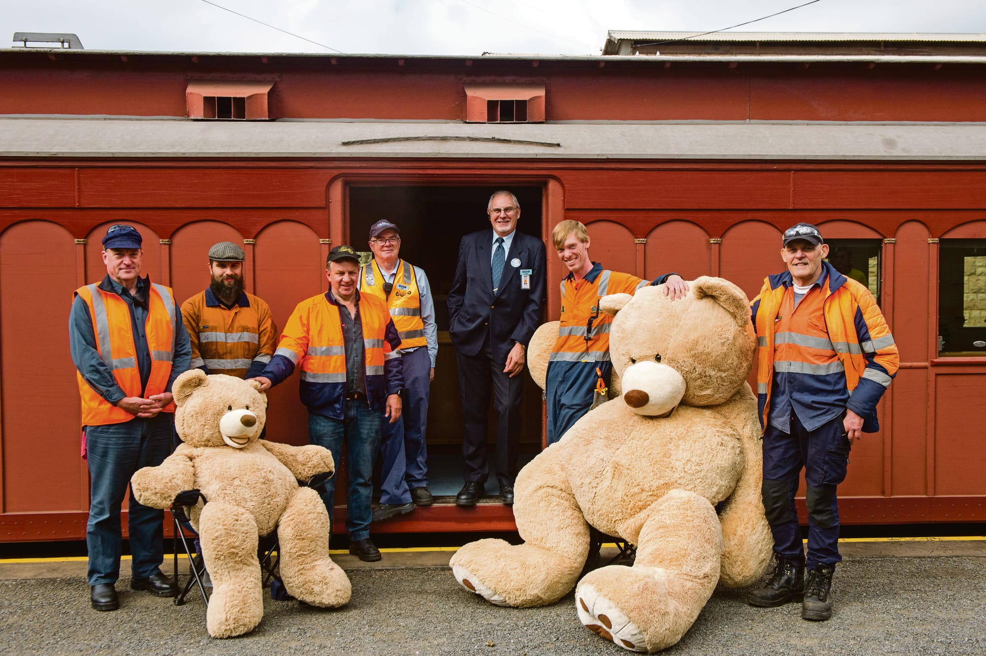 All aboard the teddy bear train